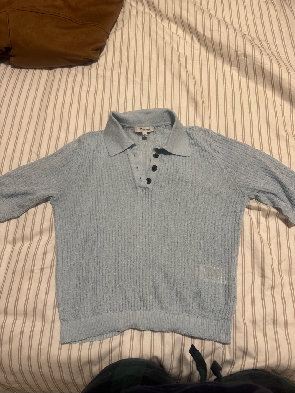 Madewell Light Blue V-Neck Short-Sleeve Sweater